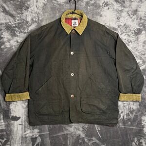 DASH Lifes Adventure Barn Jacket XL Charcoal Canvas Plaid Lined Corduroy Collar